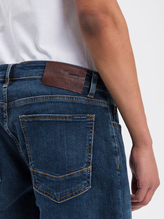 Leom men's jeans regular shorts dark blue