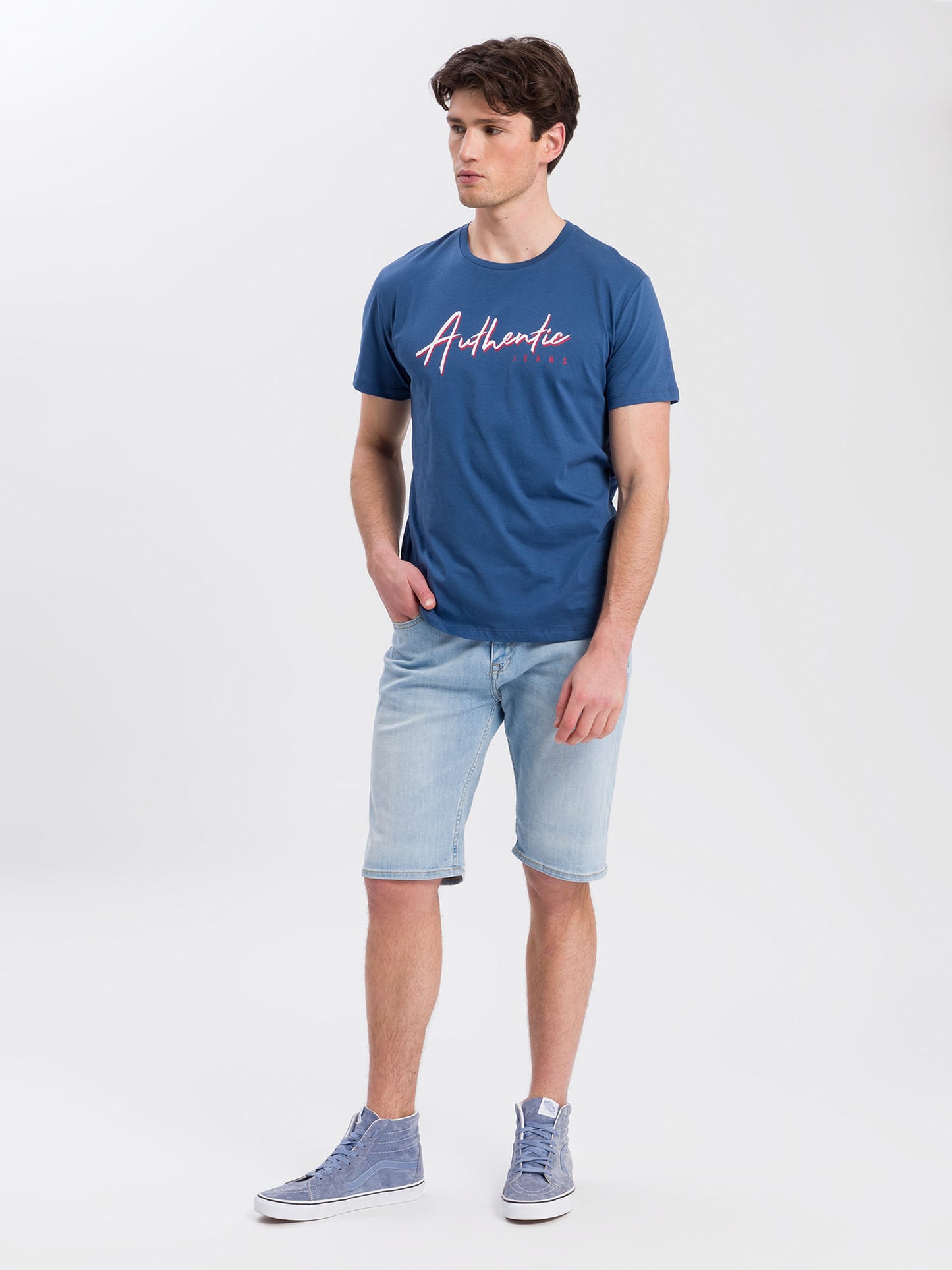 Leom Herren Jeans Regular Shorts hellblau