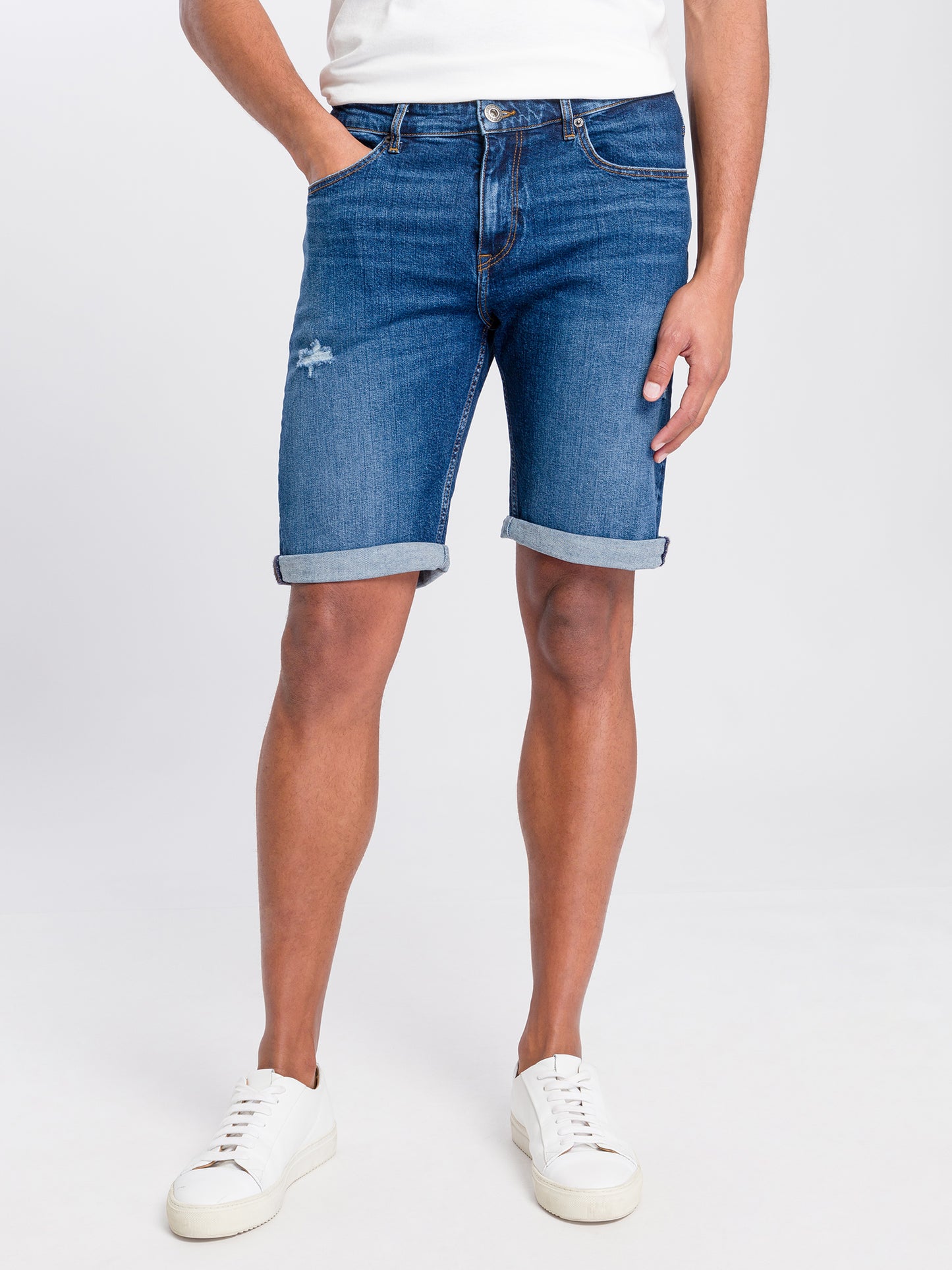 Leom Herren Jeans Regular Shorts blau