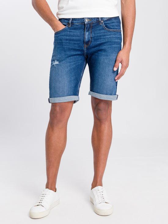 Leom Herren Jeans Regular Shorts blau