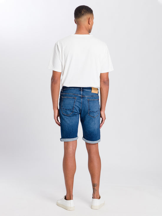 Leom Herren Jeans Regular Shorts blau