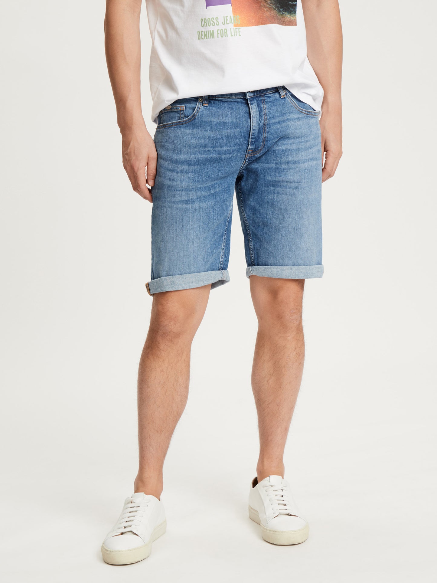 Leom Herren Jeans Shorts Regular mittelblau