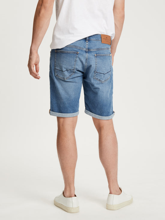 Leom Herren Jeans Shorts Regular mittelblau