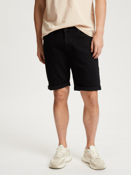 Leom Herren Jeans Shorts Regular schwarz