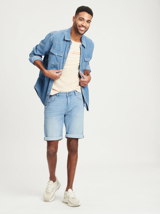 Leom men's denim shorts regular fit light blue