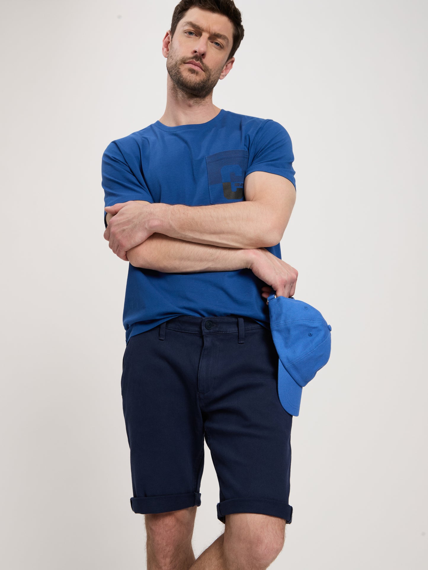 Leom men's denim shorts regular fit navy blue.