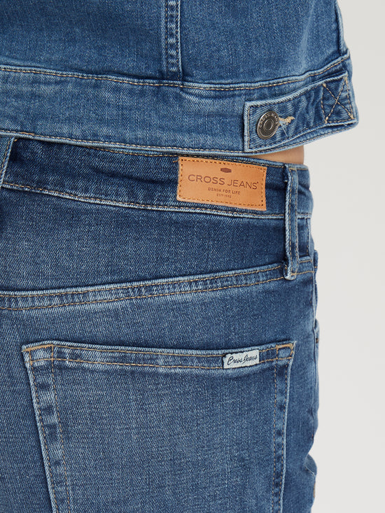 Brooke Damen Jeans Shorts Mid Waist mittelblau