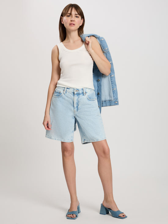 Mila Damen Jeans Relaxed Shorts helles mittelblau