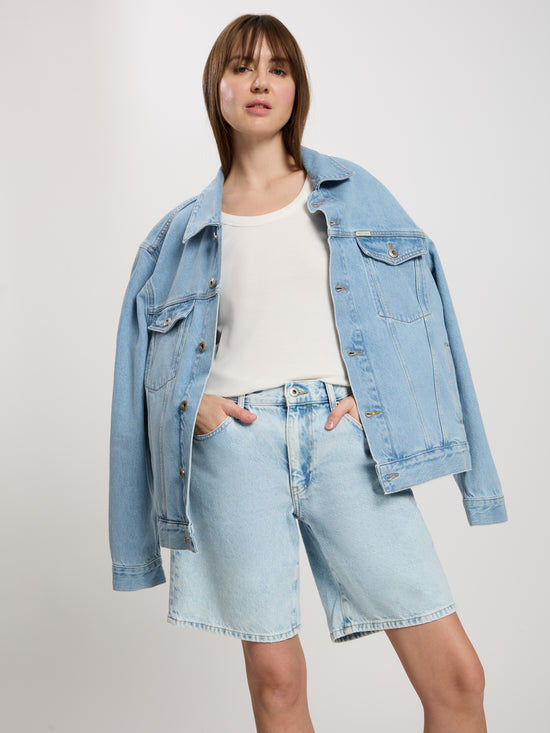 Mila Damen Jeans Relaxed Shorts helles mittelblau