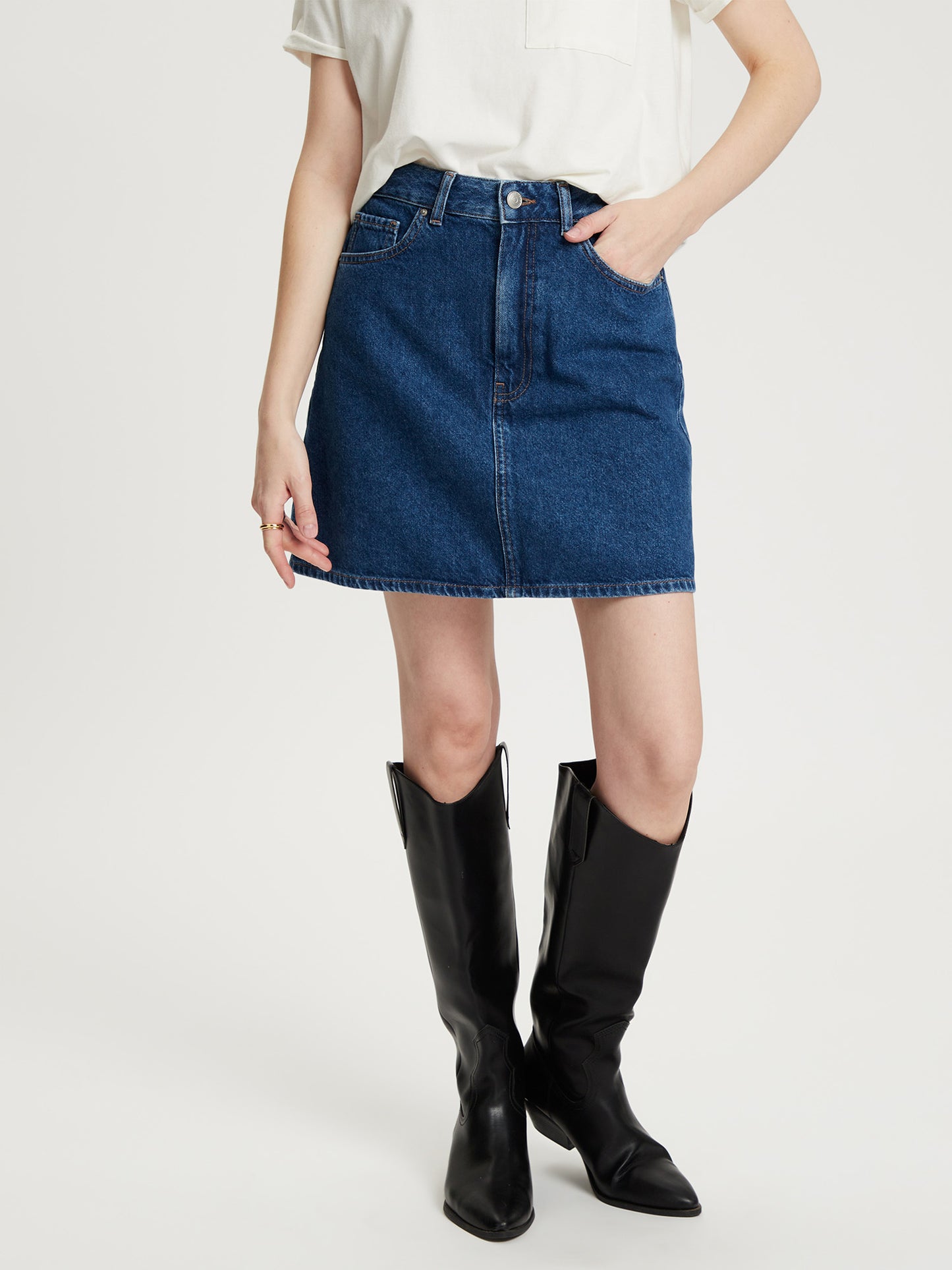 Women's regular mini skirt five-pocket style blue