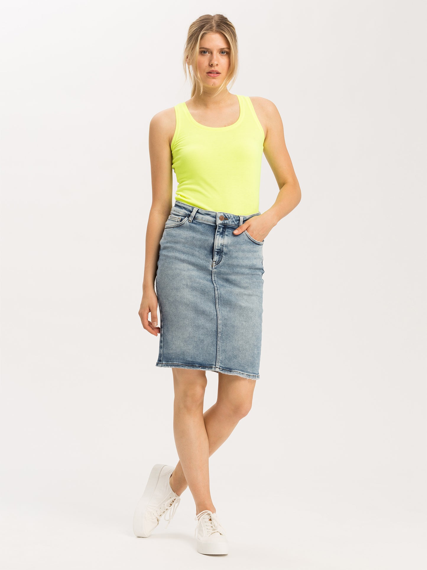 Rosie Damen Jeans Rock mittelblau