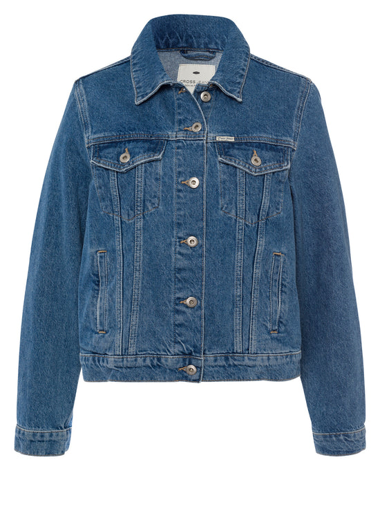 Damen Regular Jeansjacke mit Knopfleiste mittelblau.