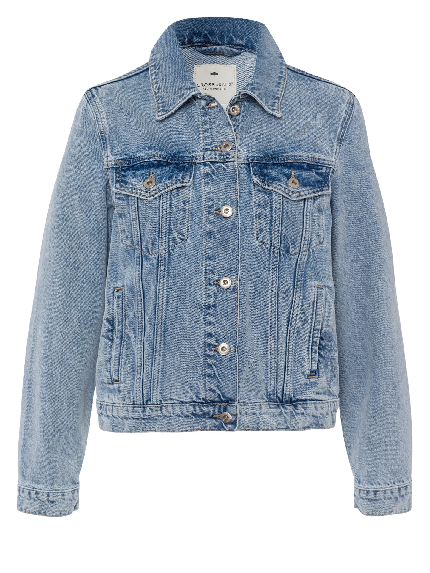 Damen Regular Jeansjacke mit Knopfleiste hellblau.