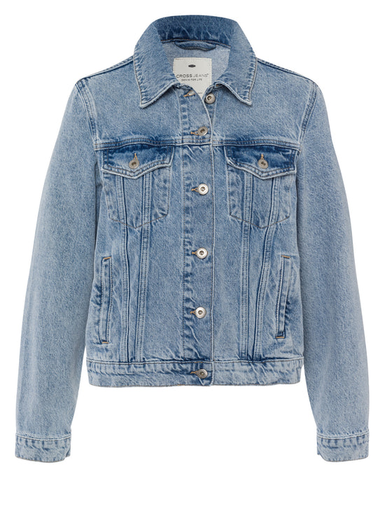 Damen Regular Jeansjacke mit Knopfleiste hellblau.