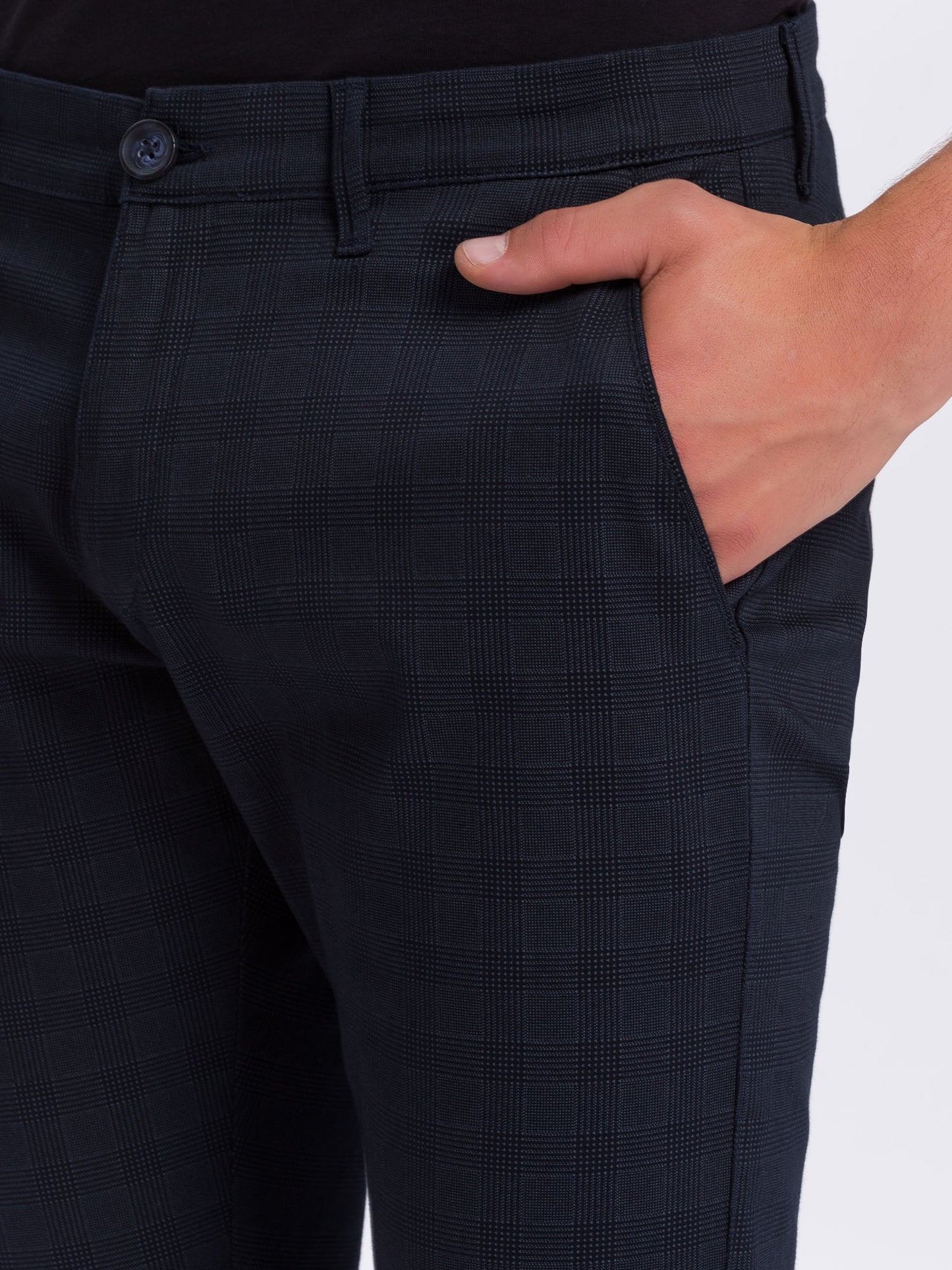 Men's chinos slim tapered fit navy check