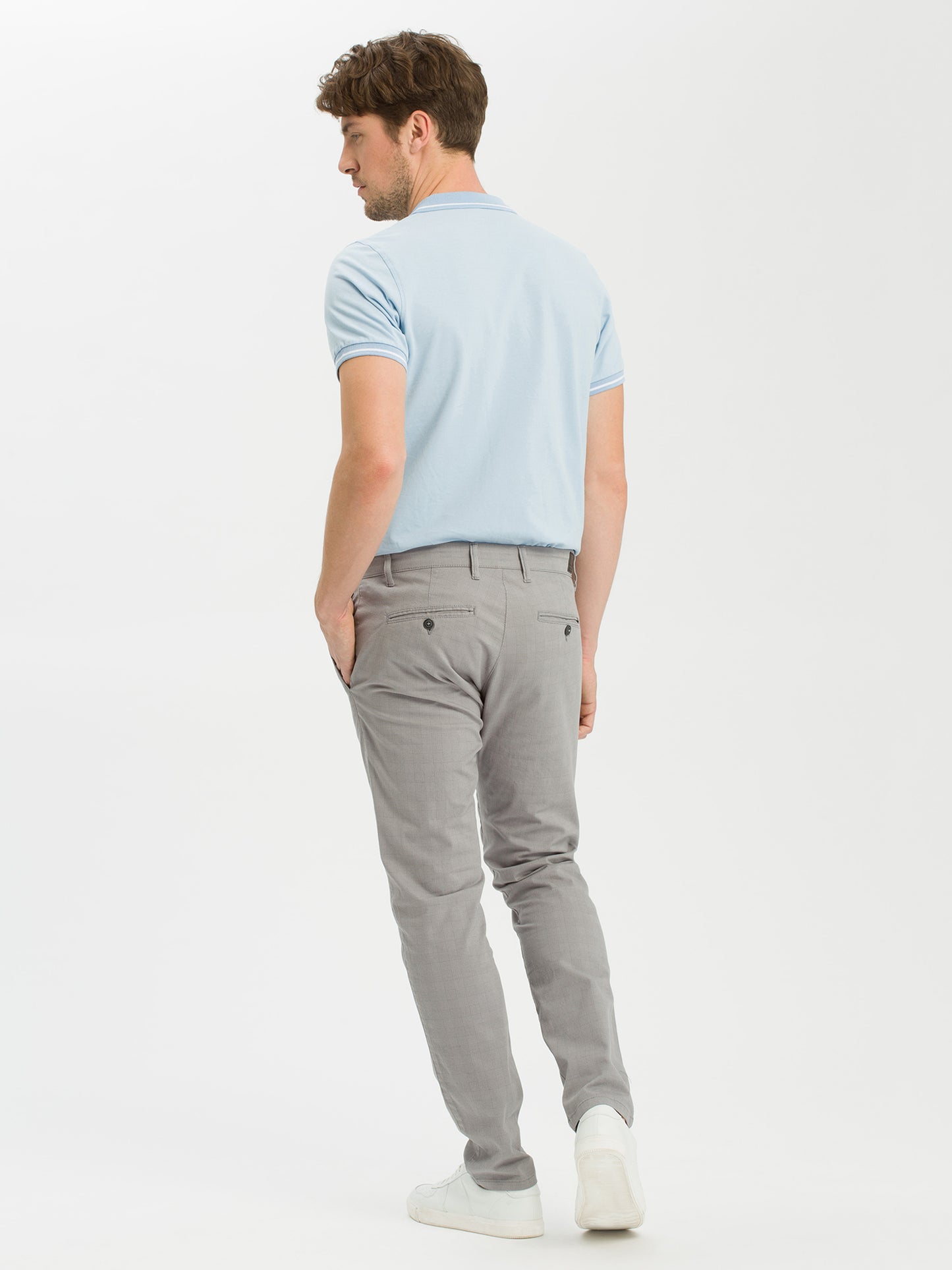 Men's Chino Slim Tapered Fit with tonal check pattern in grey.