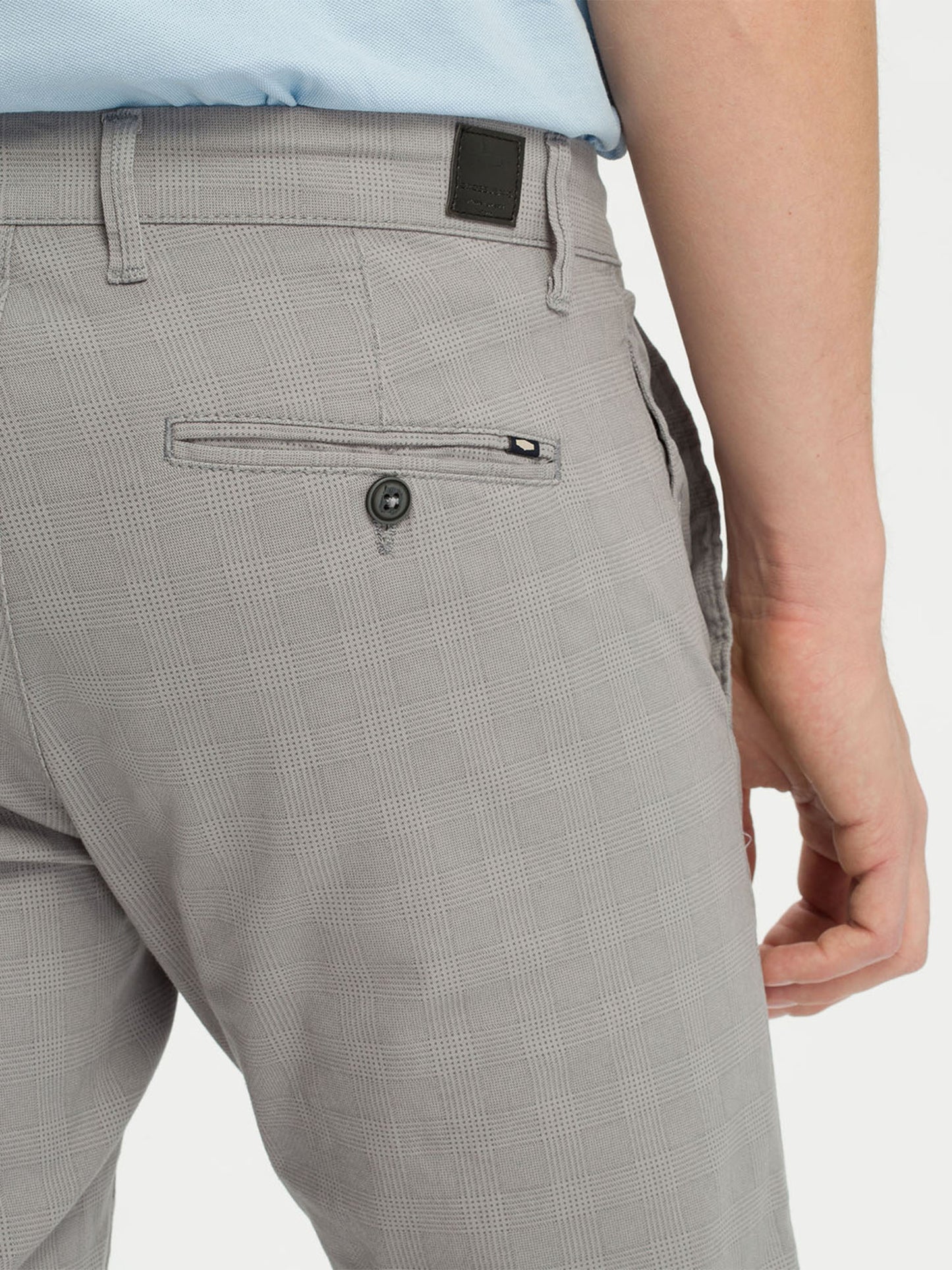 Men's Chino Slim Tapered Fit with tonal check pattern in grey.