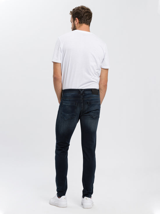 Jimi men's jeans slim fit regular waist tapered leg black blue
