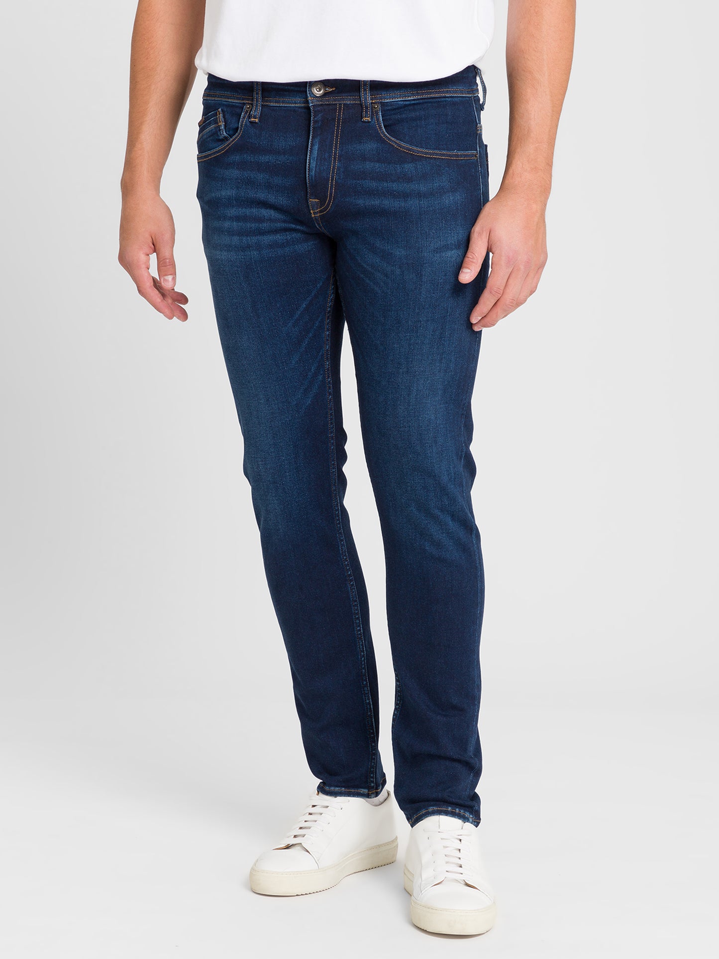 Jimi men's jeans slim fit regular waist tapered leg dark blue