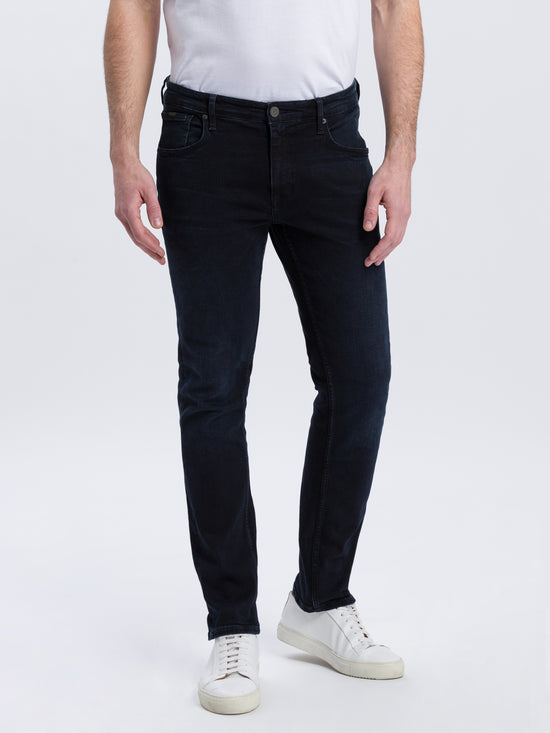 Damien Men's Jeans Slim Fit Regular Waist Straight Leg Black Blue
