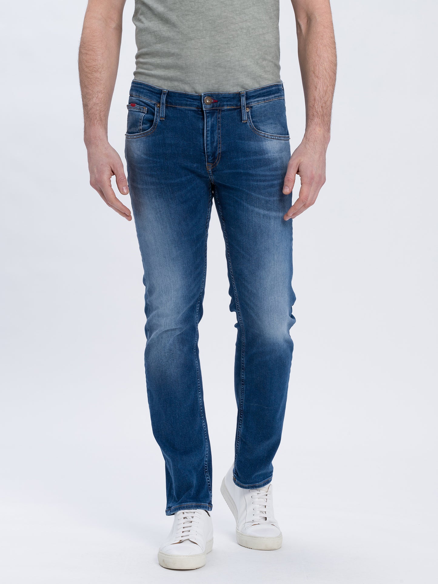 Damien Men's Slim Fit Regular Waist Straight Leg Jeans Mid Blue