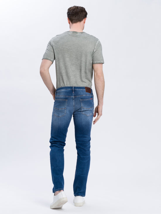 Damien Herren Jeans Slim Fit Regular Waist Straight Leg mittelblau