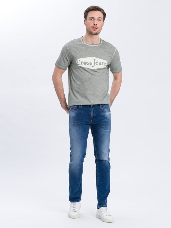 Damien Herren Jeans Slim Fit Regular Waist Straight Leg mittelblau