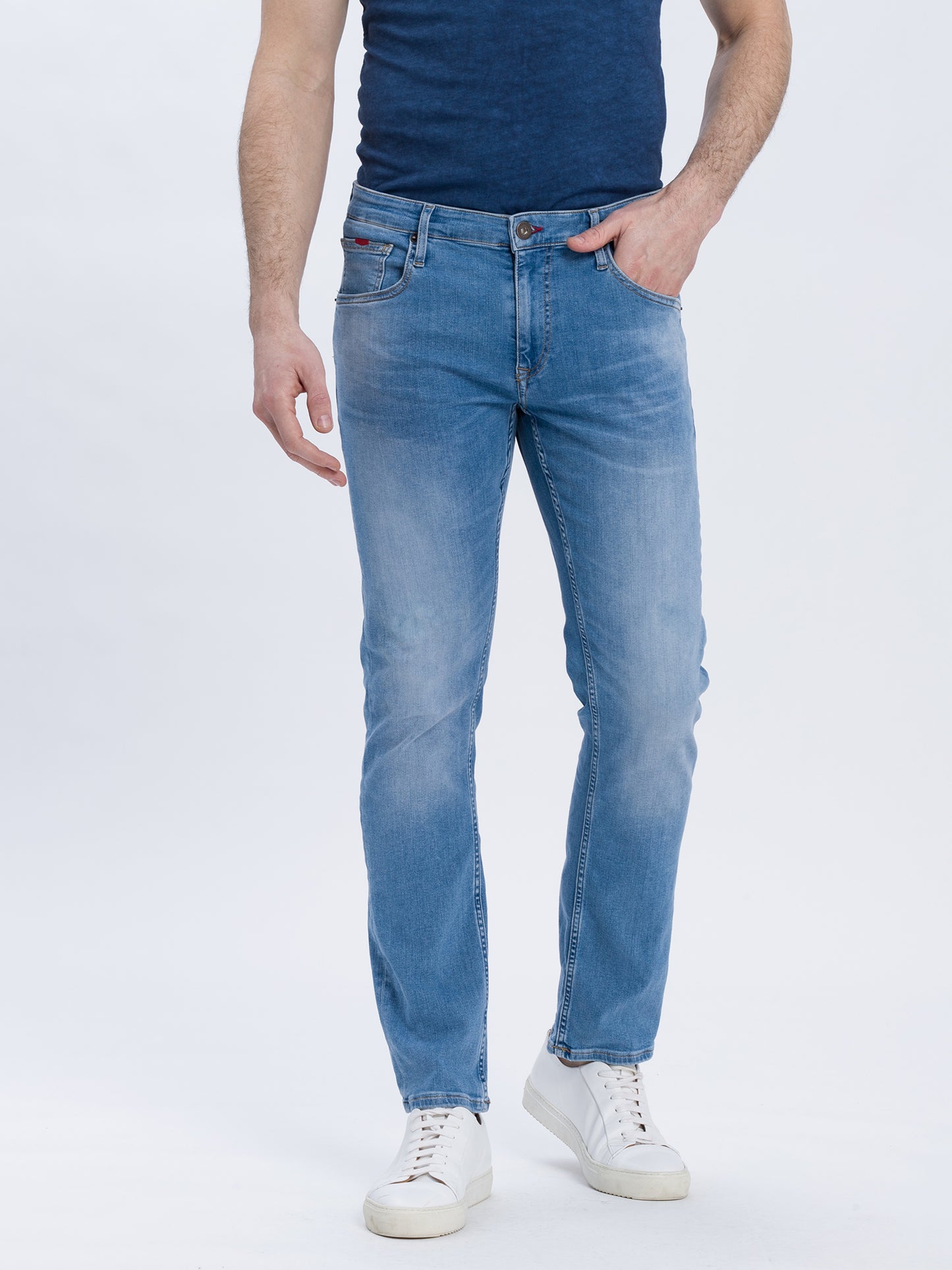 Damien Herren Jeans Slim Fit Regular Waist Straight Leg hellblau