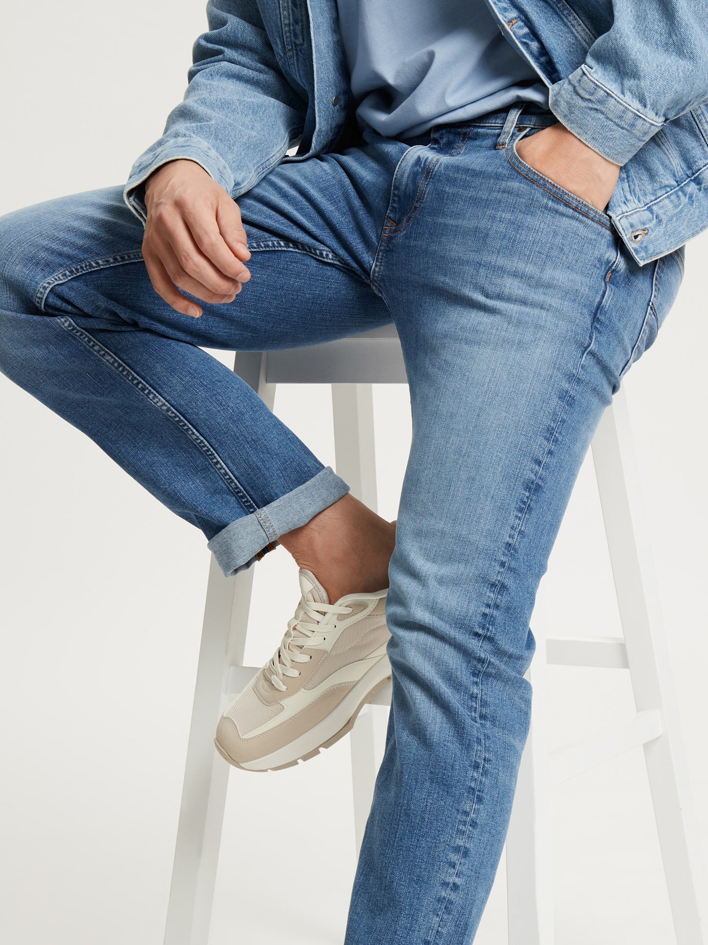 Damien Herren Jeans Slim Fit Straight Leg hellblau