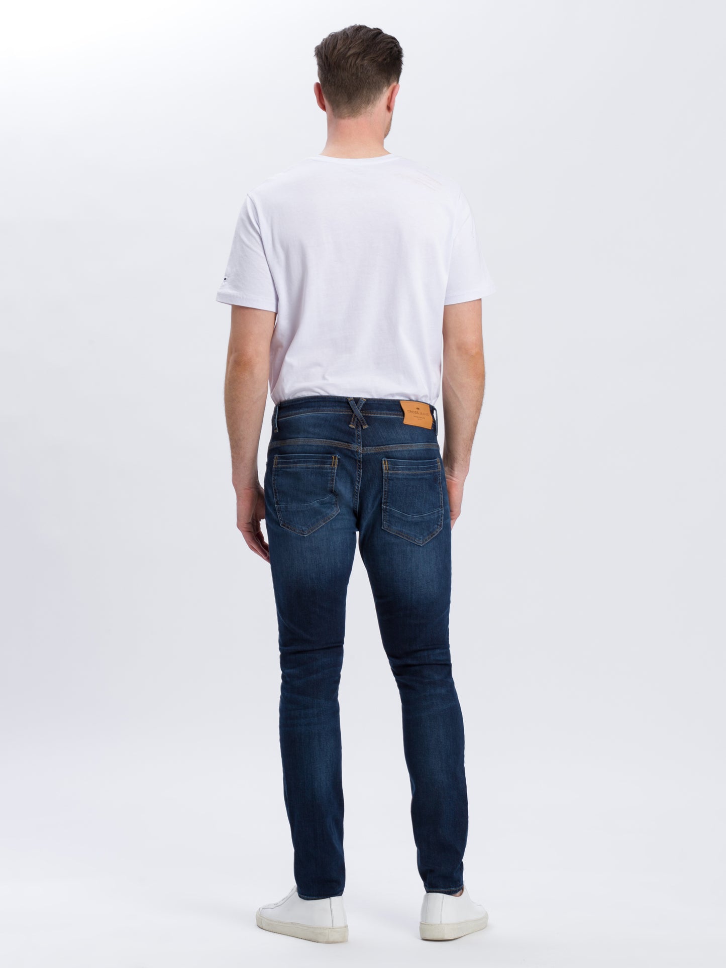 Jimi men's jeans slim fit regular waist tapered leg dark blue