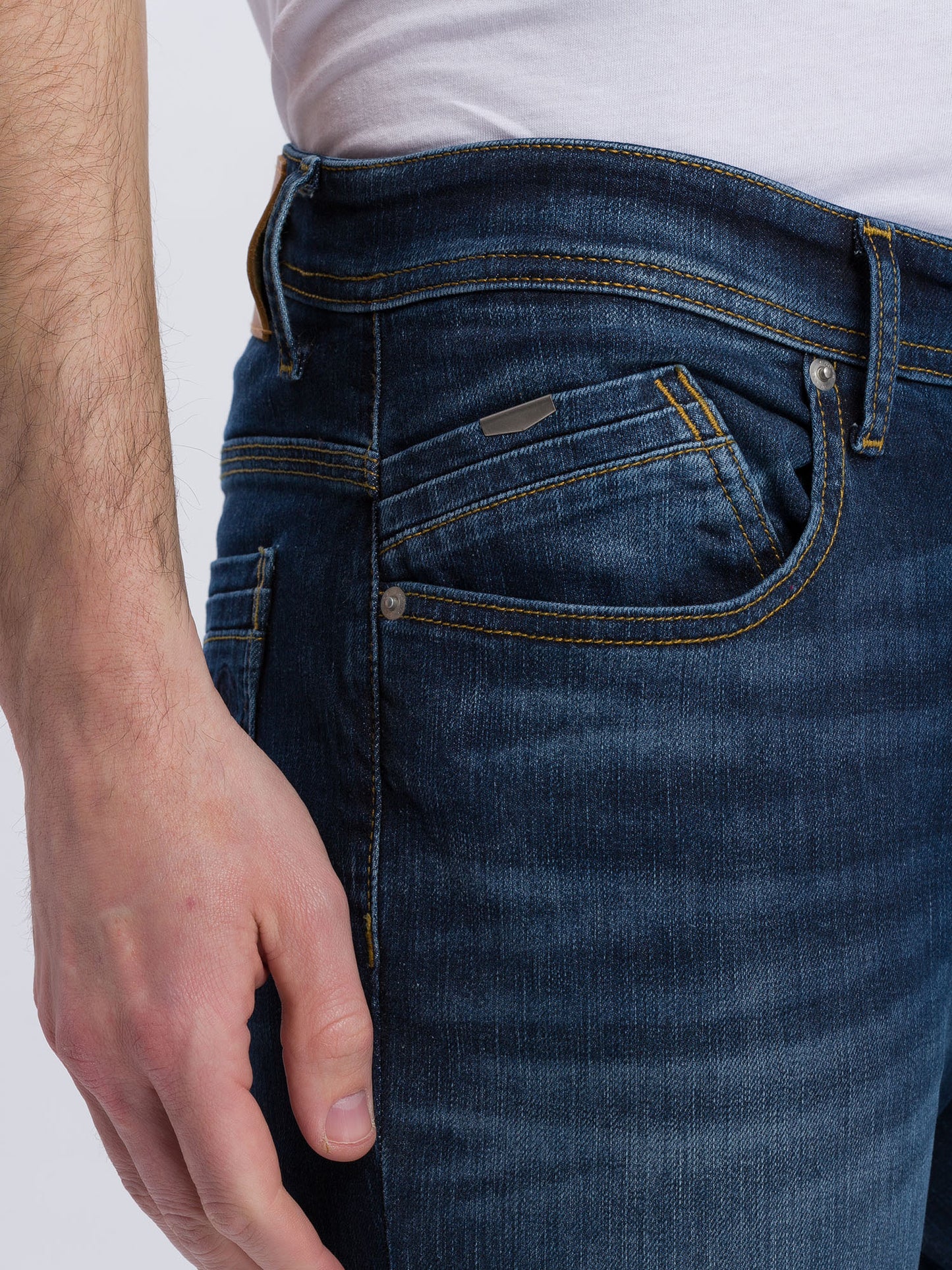 Jimi men's jeans slim fit regular waist tapered leg dark blue
