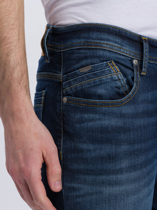 Jimi men's jeans slim fit regular waist tapered leg dark blue