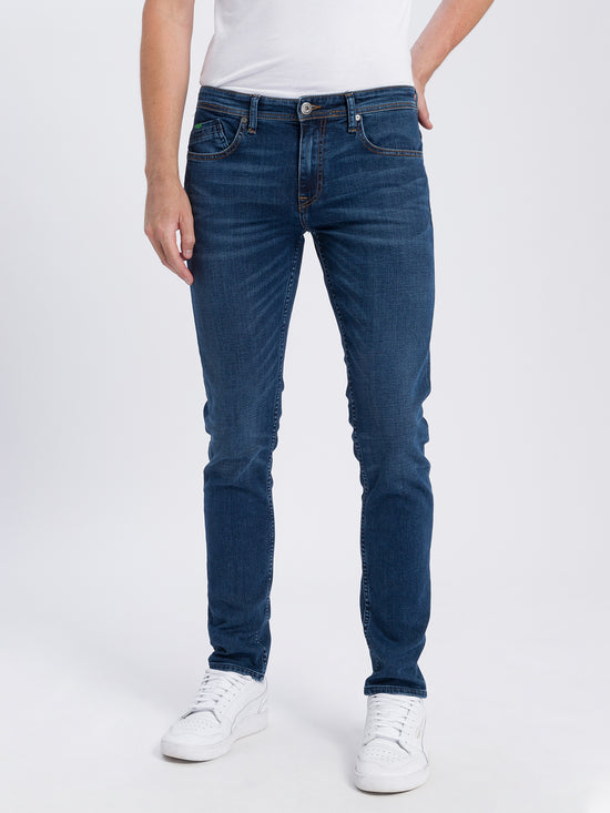 Jimi Men's Jeans Slim Fit Regular Waist Tapered Leg Medium Blue