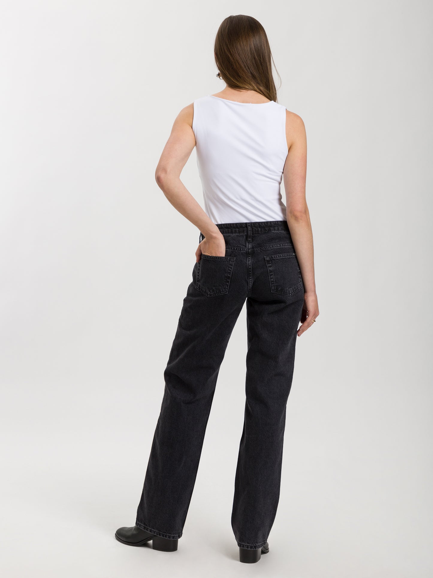 Lily women's jeans straight fit low waist in dark grey