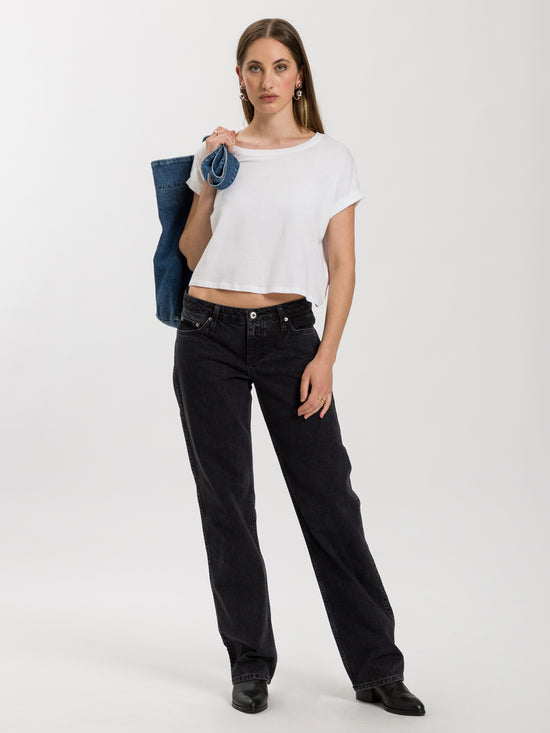 Lily Damen Jeans Straight Fit Low Waist in dunkelgrau