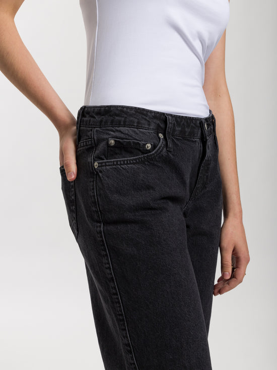 Damen Jeans Straight Fit Low Waist in dunkel grau