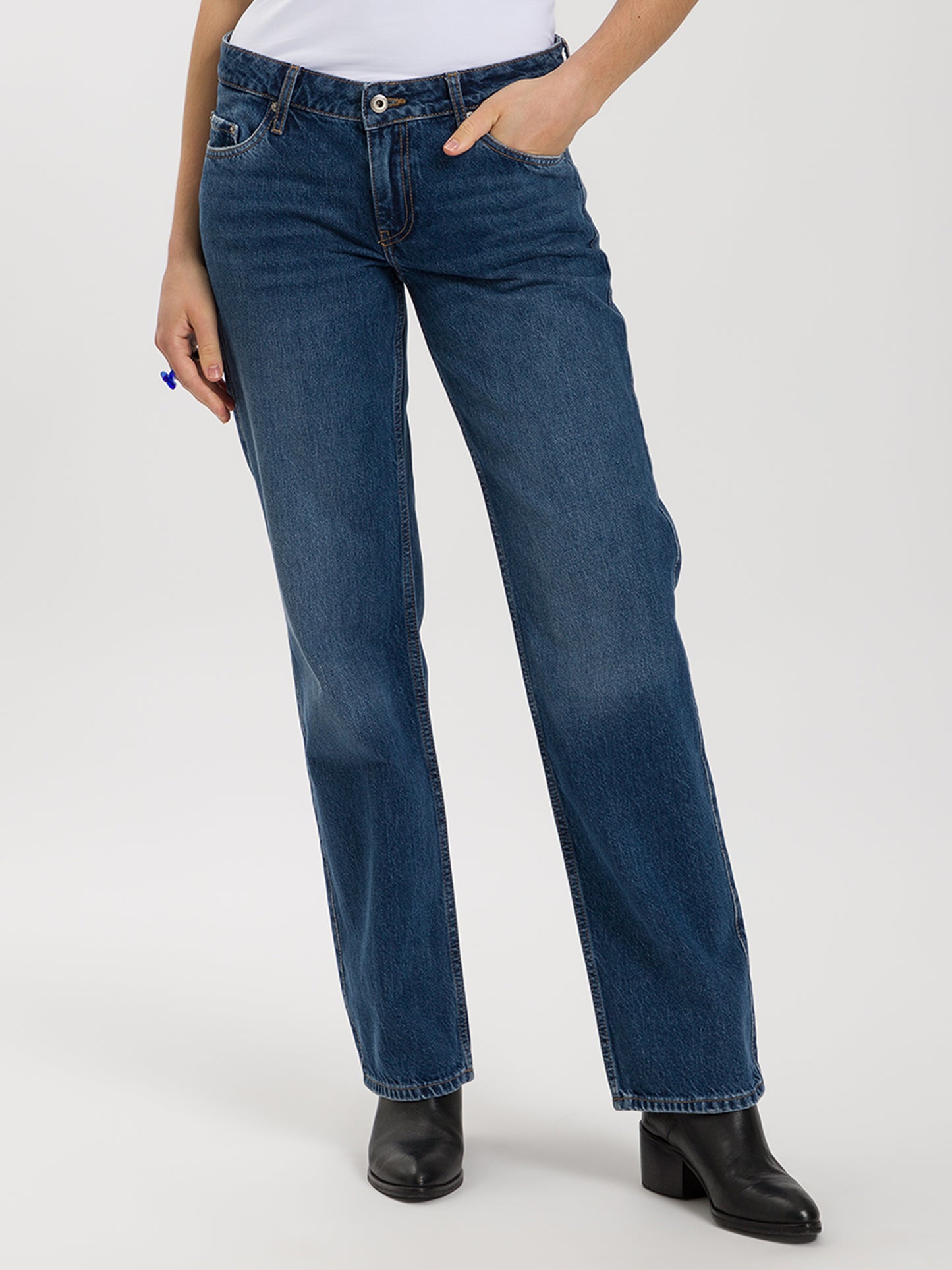 Damen Jeans Straight Fit Low Waist in dunkel blau
