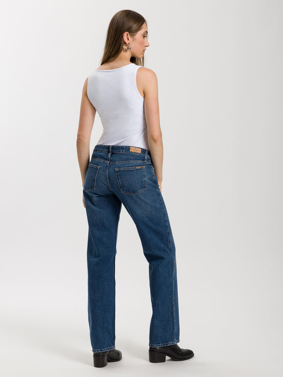 Lily Damen Jeans Straight Fit Low Waist in dunkelblau