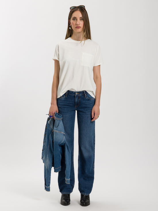 Lily women's jeans straight fit low waist in dark blue