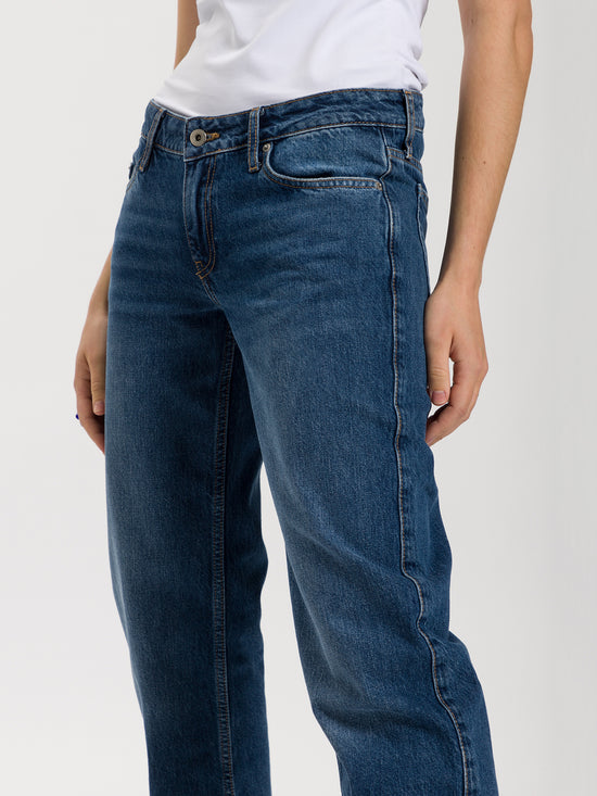 Damen Jeans Straight Fit Low Waist in dunkel blau