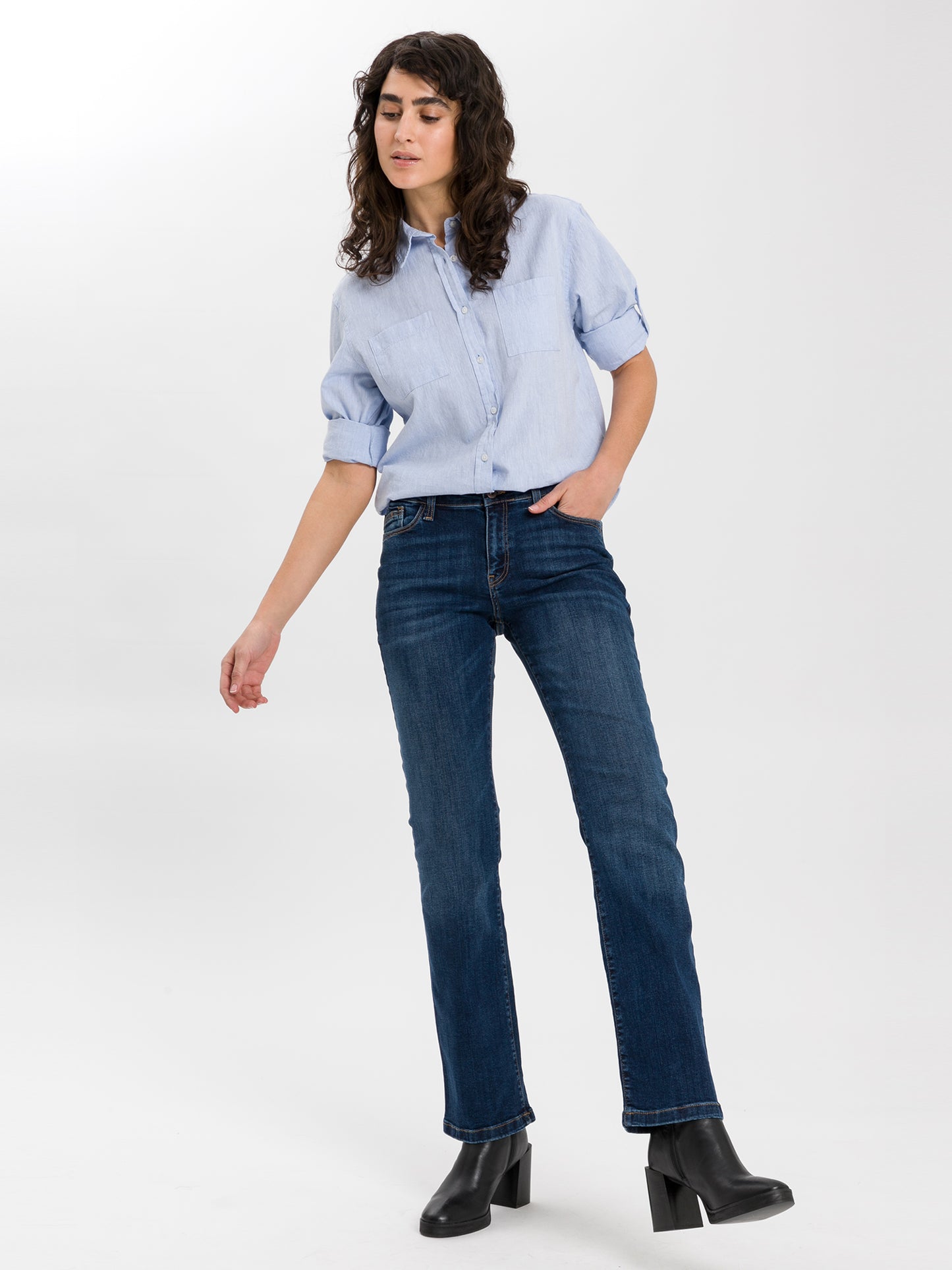 Lauren Damen Jeans Regular Fit Mid Waist Bootcut mittelblau