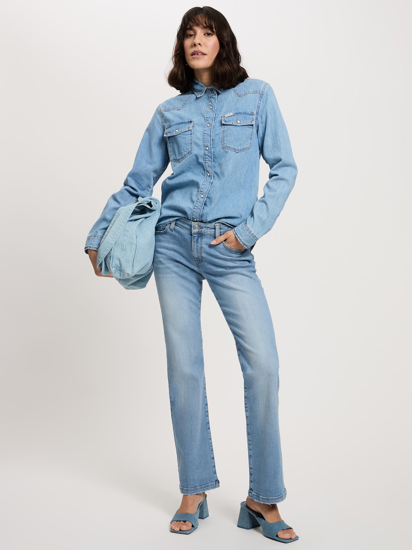 Lauren women's jeans regular fit mid waist light mid blue