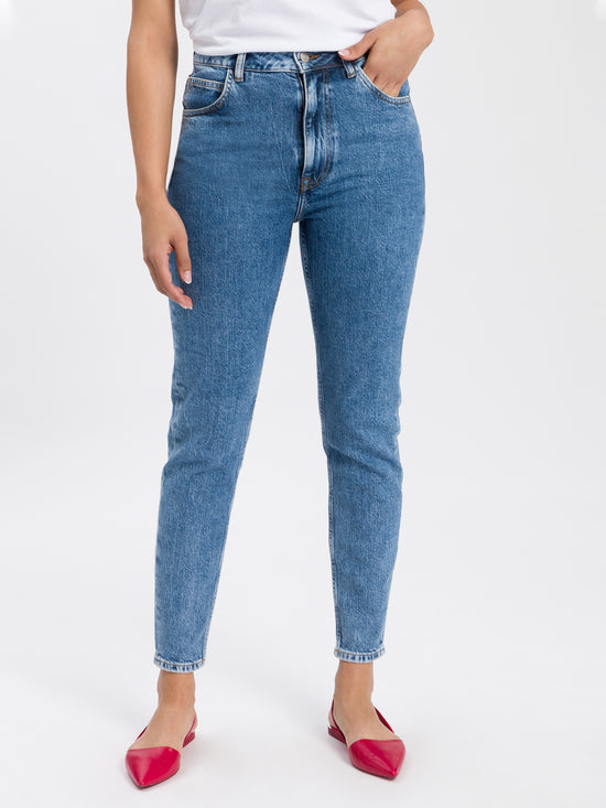 Joyce Damen Jeans Mom Fit mittelblau