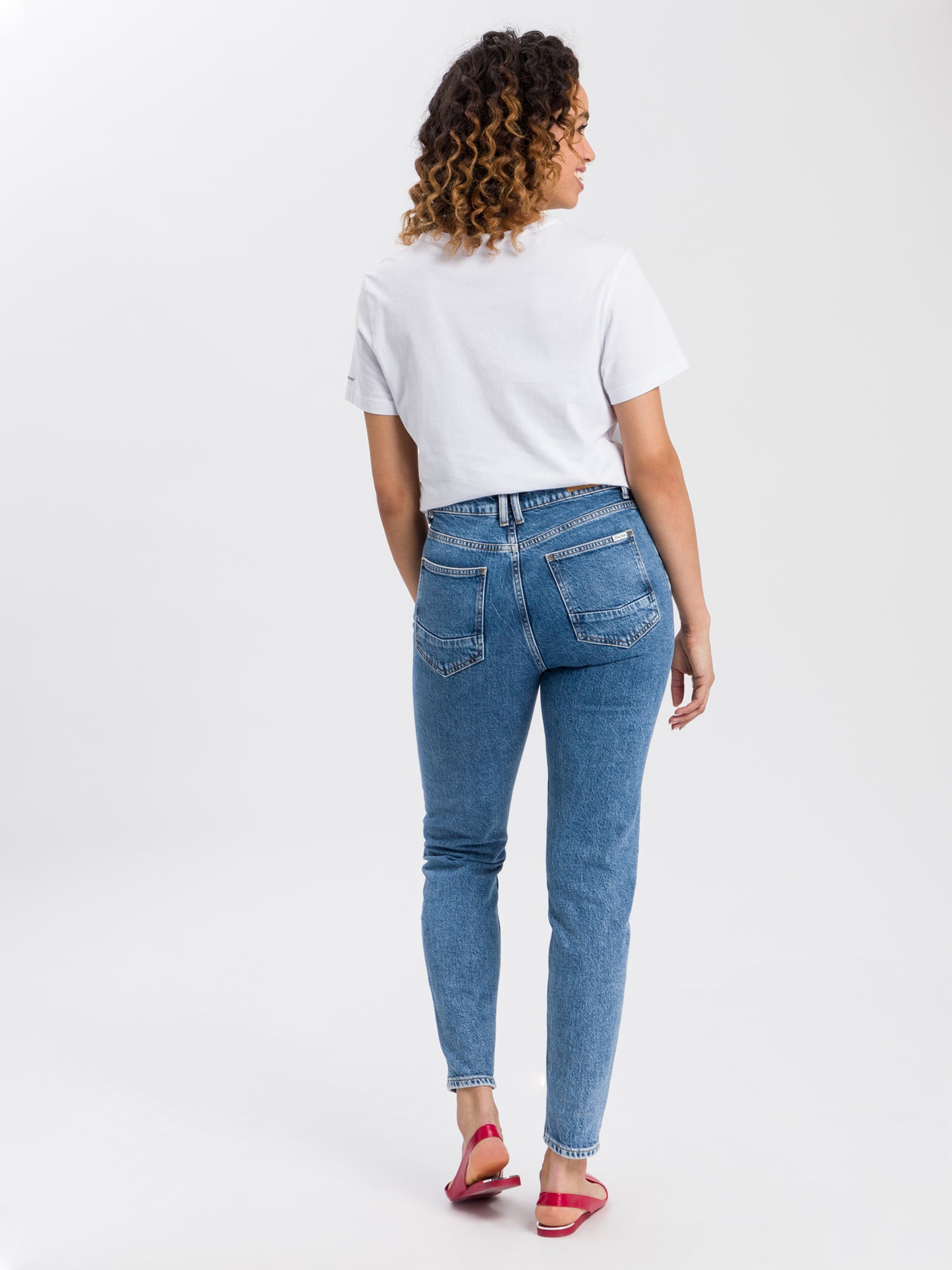 Joyce Damen Jeans Mom Fit mittelblau