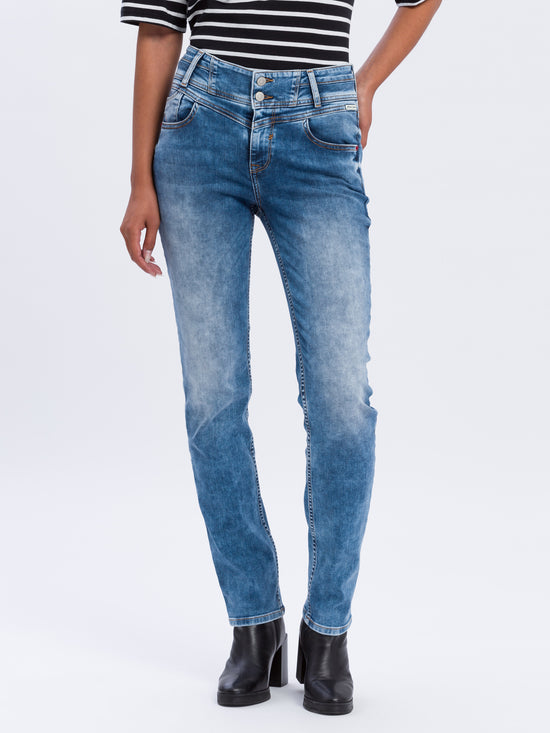 Rubin Damen Jeans Mom Fit mittelblau
