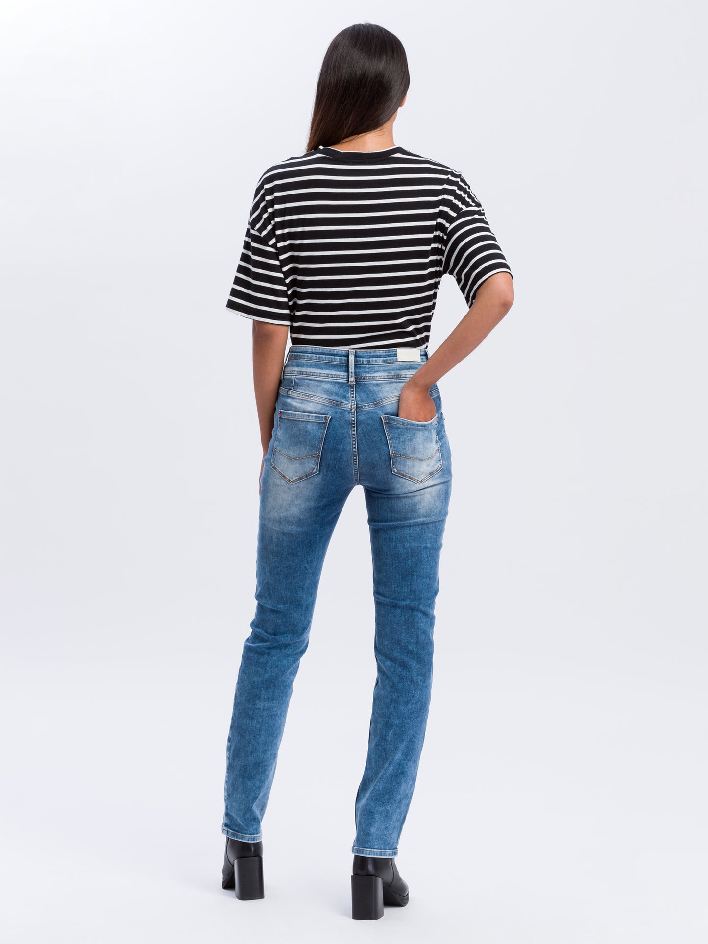 Rubin Damen Jeans Mom Fit mittelblau