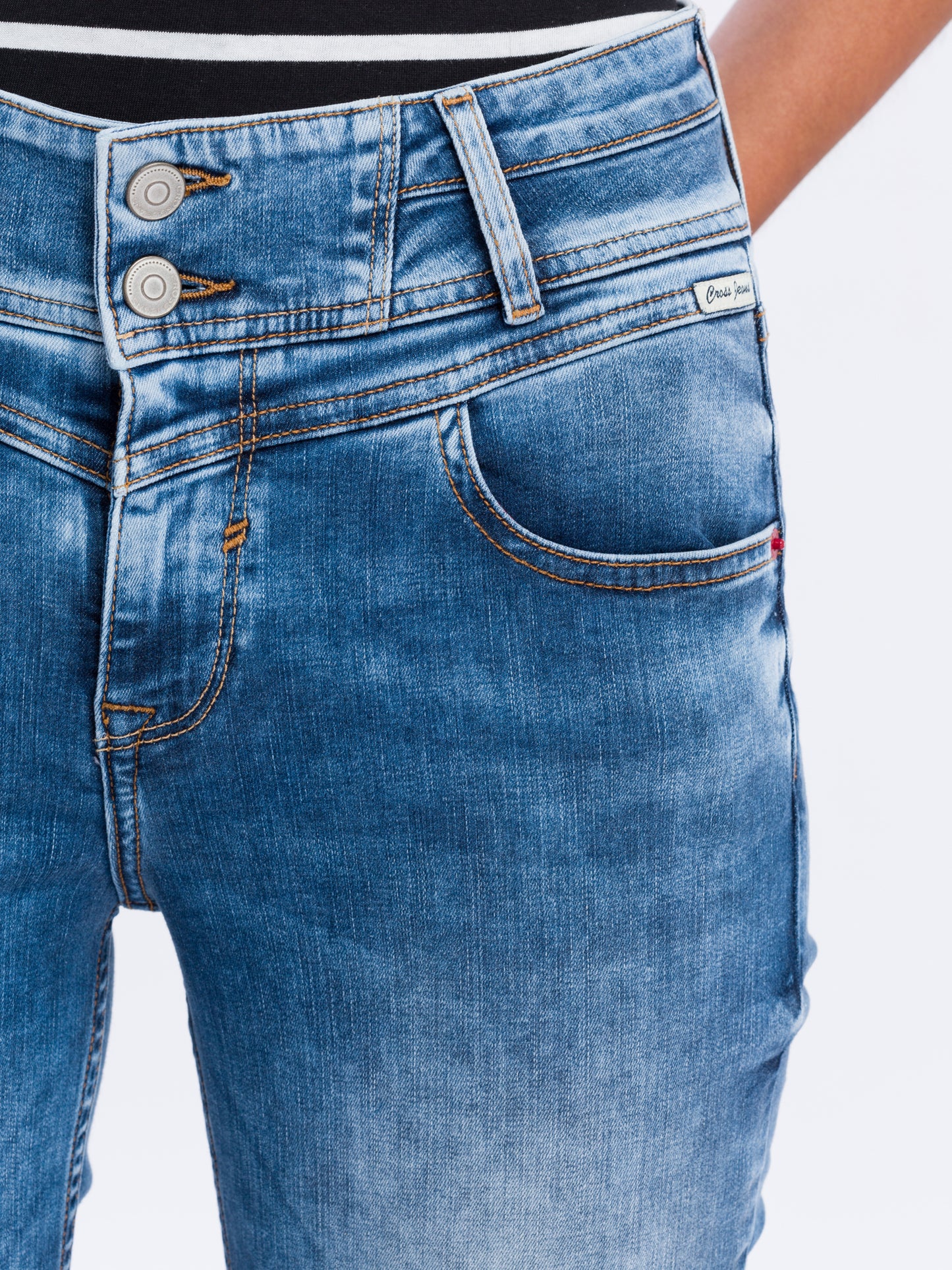 Rubin Damen Jeans Mom Fit mittelblau