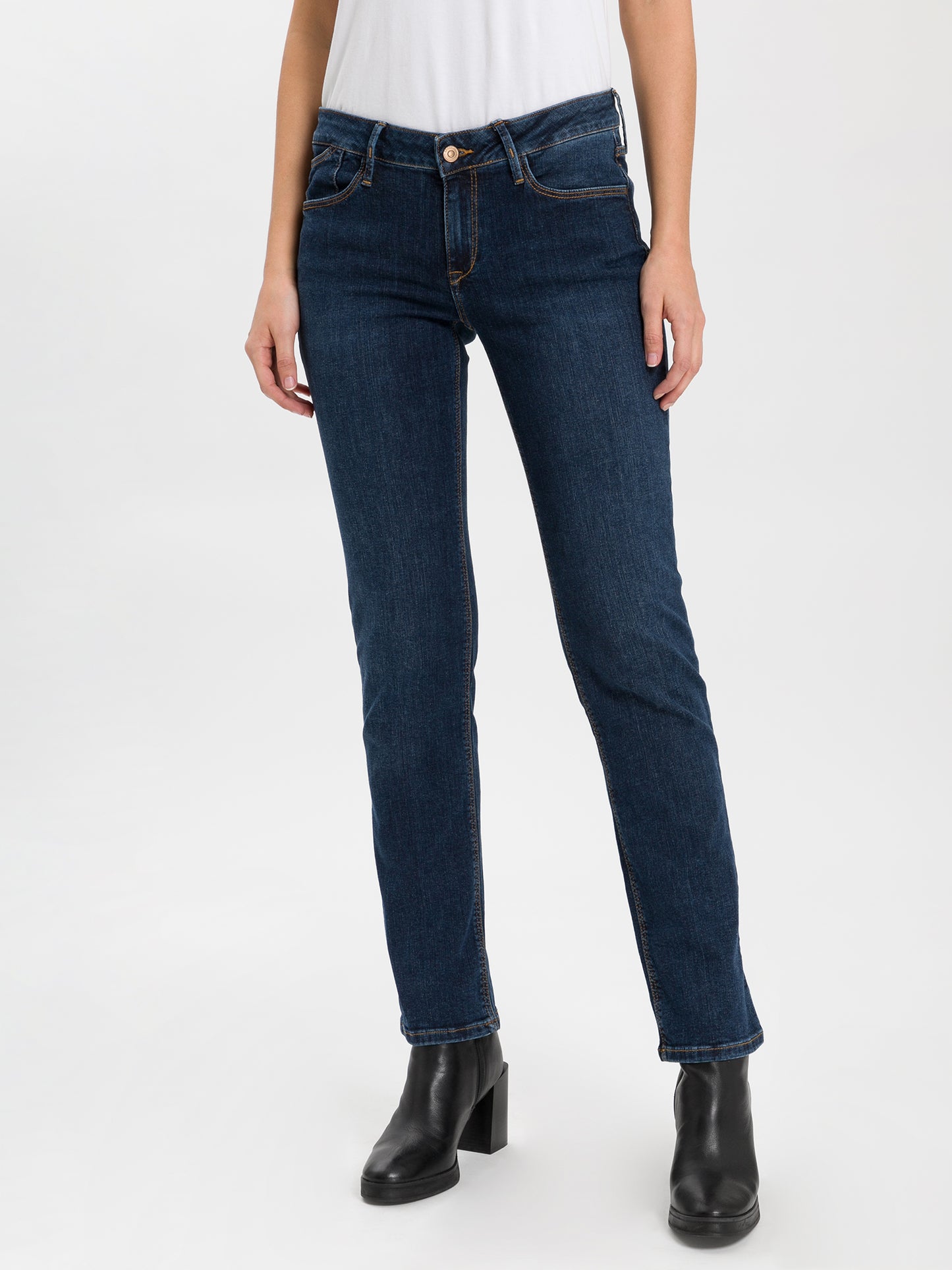Rose Damen Jeans Regular Fit Mid Waist dunkelblau