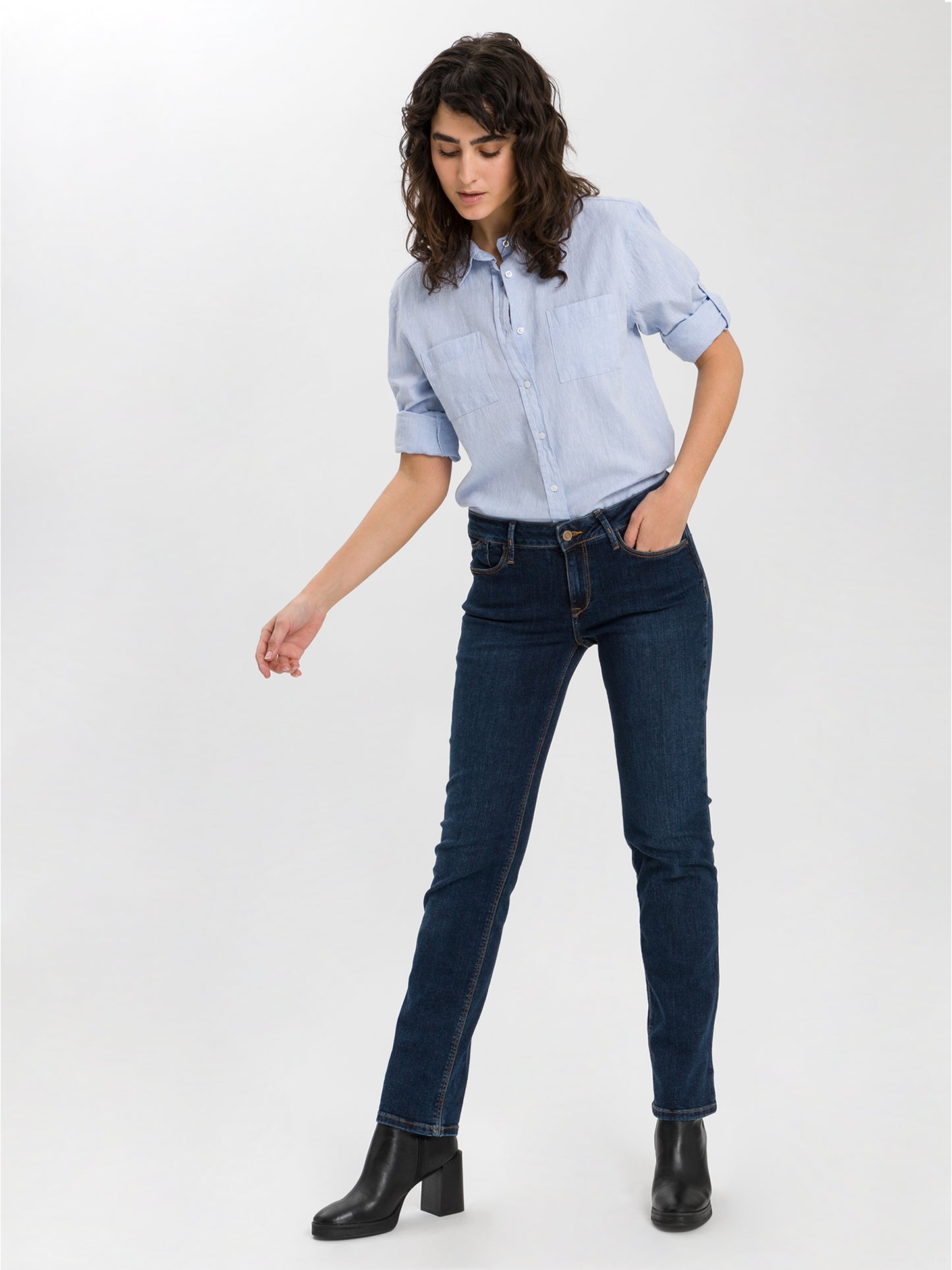 Rose Damen Jeans Regular Fit Mid Waist dunkelblau