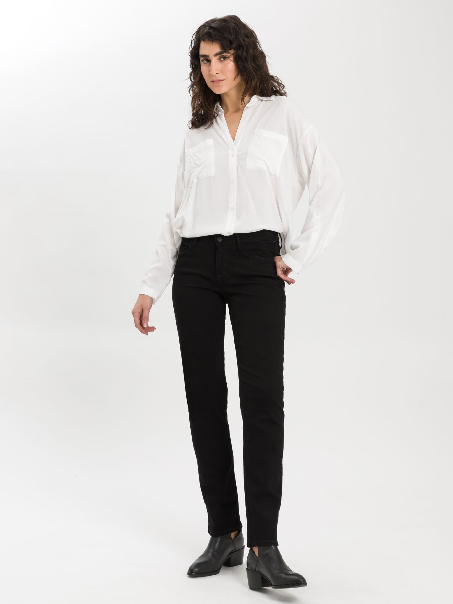 Rose Damen Jeans Regular Fit Mid Waist schwarz
